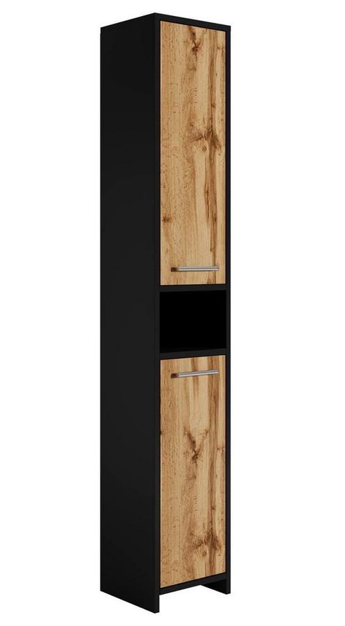 Badkamerkast Nemo 32 x 29 x 190 cm Eiken Zwart Kolomkast, Huis en Inrichting, Badkamer | Badkamermeubels, Nieuw, (Half)hoge kast