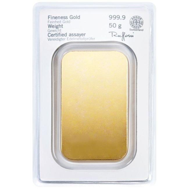 50 gram - Goud - .9999 - Heraeus - Verzegeld, Postzegels en Munten, Edelmetalen en Baren