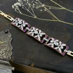 Gouden schakelarmband met robijn en diamanten; 0,89 ct., Sieraden, Tassen en Uiterlijk, Armbanden, Gebruikt, Overige kleuren, Ophalen of Verzenden