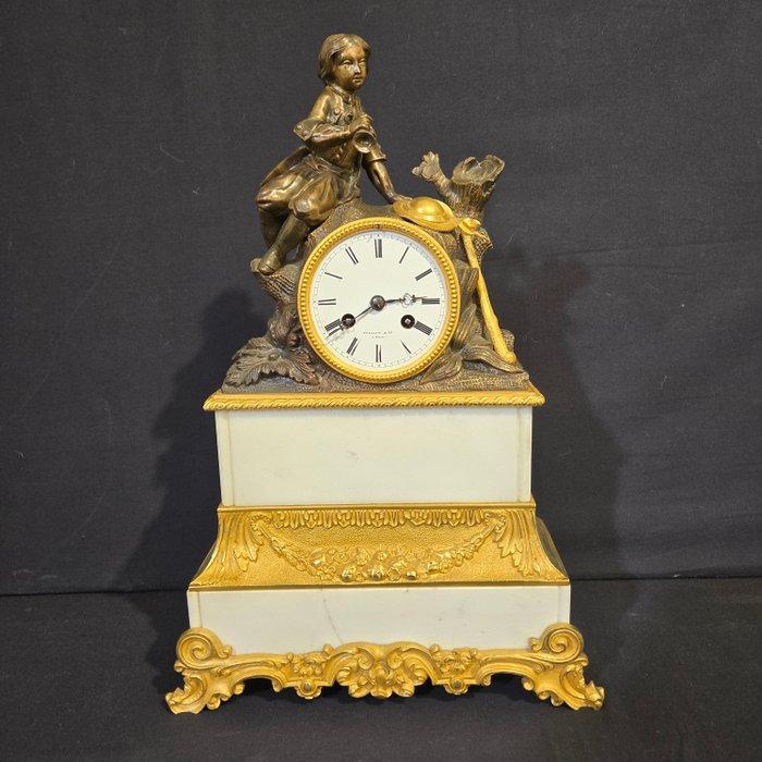 Tafelklok Empire - Verguld brons, Gepatineerd brons -, Antiek en Kunst, Antiek | Klokken