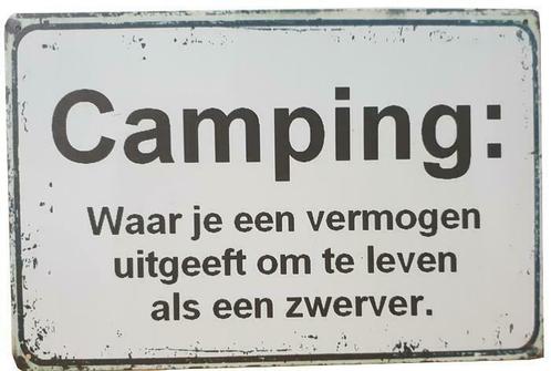 Camping waar je een vermogen uitgeeft reclamebord, Verzamelen, Merken en Reclamevoorwerpen, Nieuw, Verzenden