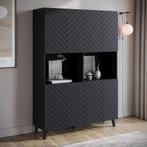 Meubella | Dressoir zwart 120 cm | Visgraat op deuren kast, Huis en Inrichting, Kasten | Dressoirs, 100 tot 150 cm, Verzenden