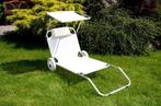 Ligbed - zonnebed - met luifel en wielen - inklapbaar - wit, Ophalen of Verzenden, Nieuw