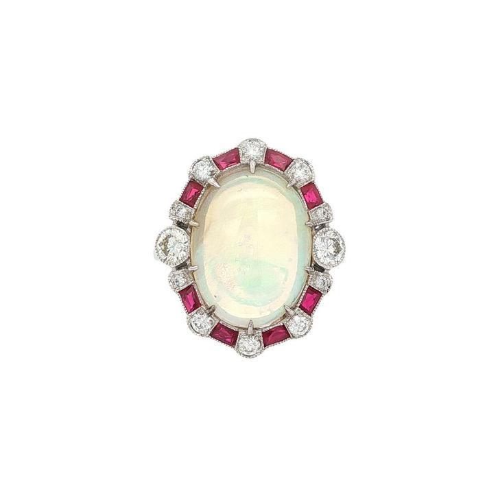 Gouden ring met opaal, robijn en diamant 14 kt, Sieraden, Tassen en Uiterlijk, Ringen, Nieuw, Ophalen of Verzenden