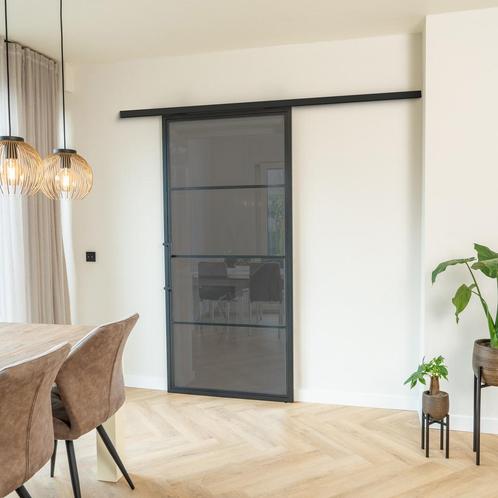 Stalen Schuifdeur met koofsysteem - 4 Vlaks - Rook glas, Doe-het-zelf en Verbouw, Kozijnen en Schuifpuien, Inclusief glas, Nieuw