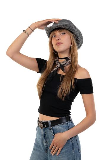 Cowboyhoed Jeans Grijs Grijze Denimlook Cowboy Western Hoed beschikbaar voor biedingen