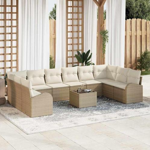 vidaXL 11-delige bankset met kussens in bruin poly rattan, Tuin en Terras, Tuinsets en Loungesets, Nieuw, Rotan, Verzenden