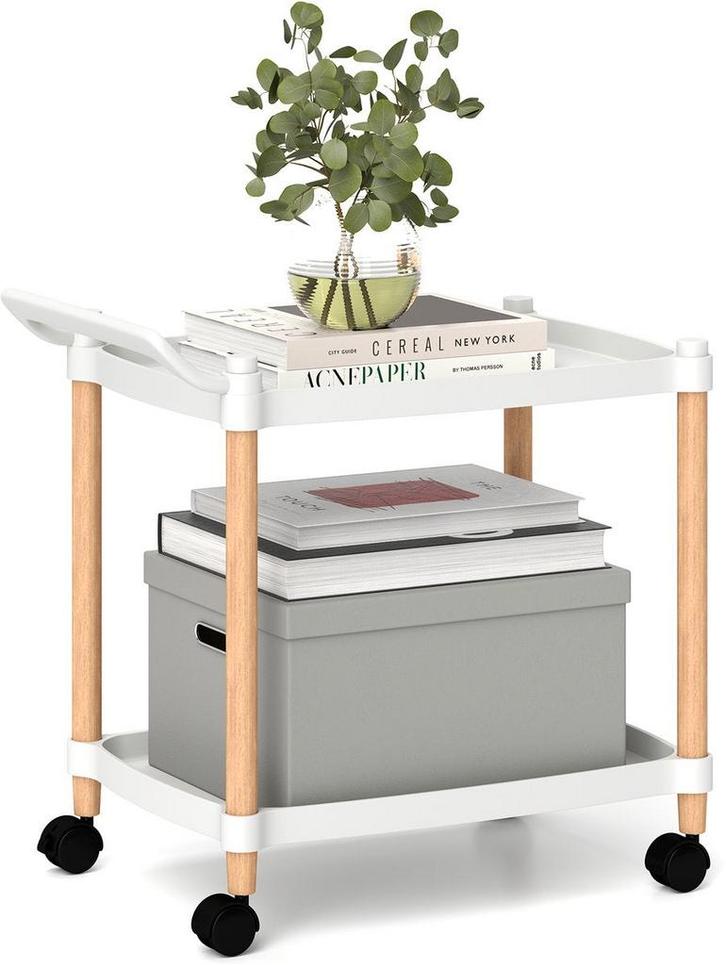 COSTWAY Serveerwagen 2 niveaus, nisrek op wielen, keukentrol, Huis en Inrichting, Woonaccessoires | Overige, Zo goed als nieuw