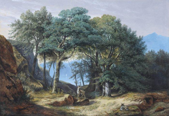 Hendrikus Johannes Knip (1819-1905) - Bosgezicht met herten, Antiek en Kunst, Kunst | Schilderijen | Klassiek