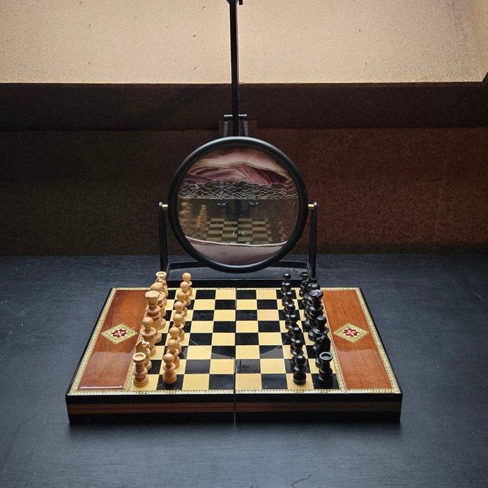 Schaakspel - Ingelegde kist been/hout - Regency, Antiek en Kunst, Curiosa en Brocante