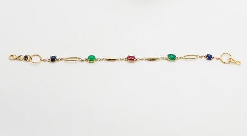Armband - 18 karaat Geel goud Smaragd - Saffier, Sieraden, Tassen en Uiterlijk, Armbanden