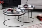 Set van 2 ronde salontafels ELEMENTS 60cm zilverzwart, Ophalen of Verzenden, Nieuw