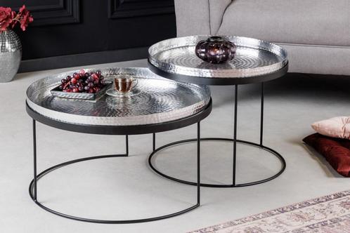 Set van 2 ronde salontafels ELEMENTS 60cm zilverzwart, Huis en Inrichting, Tafels | Salontafels, Ophalen of Verzenden