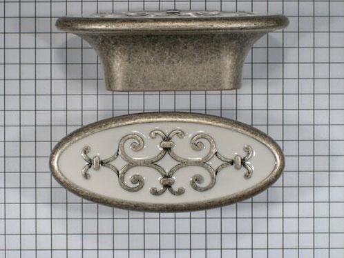 Knop ovaal oud zilver met wit emaille inleg, Doe-het-zelf en Verbouw, Hang- en Sluitwerk, Nieuw, Ophalen of Verzenden