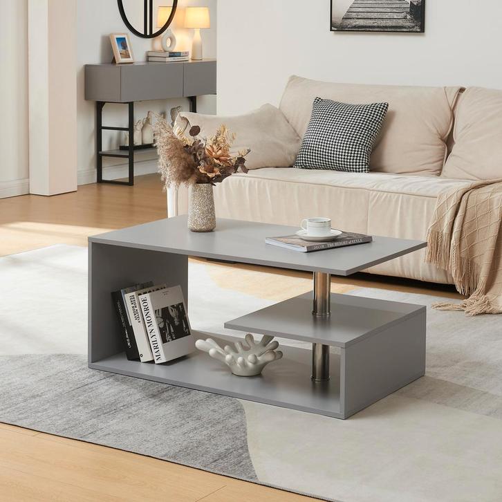 Salontafel Haarlem rechthoekig lichtgrijs 90x50x41 cm [en.ca, Huis en Inrichting, Tafels | Salontafels, Verzenden
