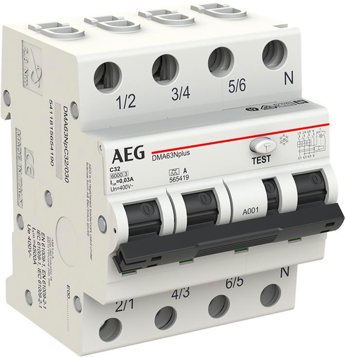 AEG aardlekautomaat | 32A, 30mA, C-kar, 3P+N |, Doe-het-zelf en Verbouw, Elektra en Kabels, Nieuw, Ophalen of Verzenden