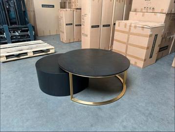 Luxe Visgraat Salontafel Black Oak Goud NIEUW - Set van 2