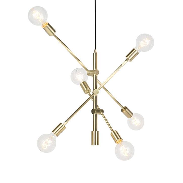 Art Deco hanglamp messing 6-lichts - Sydney, Huis en Inrichting, Lampen | Hanglampen, Nieuw, Overige materialen, 75 cm of meer