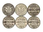 Tunesië (Frans protectoraat). 20 Francs 1934/1939 (lot de 6, Postzegels en Munten, Munten | Europa | Niet-Euromunten