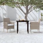 vidaXL 3-delige Tuinset met kussens beige en zwart, 2 zitplaatsen, Nieuw, Tuinset, Verzenden