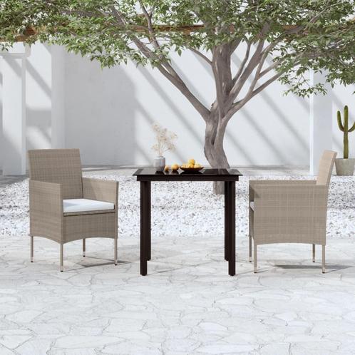vidaXL 3-delige Tuinset met kussens beige en zwart, Tuin en Terras, Tuinsets en Loungesets, Tuinset, Nieuw, 2 zitplaatsen, Rotan