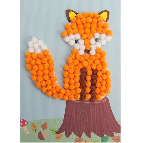 Knutselset Kind 3+ - Vos Boomstam - Pompoms Vorm Plakken - H, Hobby en Vrije tijd, Knutselen, Nieuw, Ophalen of Verzenden