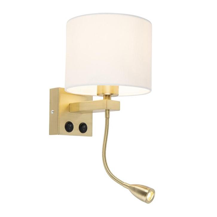 Art deco wandlamp goud met witte kap - Brescia, Huis en Inrichting, Lampen | Wandlampen, Nieuw, Overige materialen