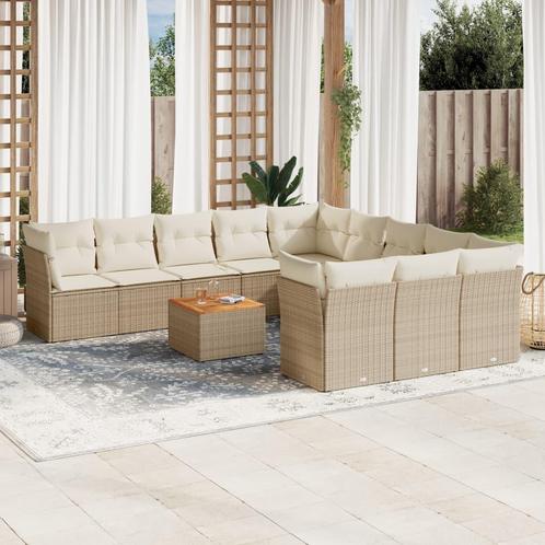 vidaXL 12-delige Loungeset met kussens poly rattan beige, Tuin en Terras, Tuinsets en Loungesets, Loungeset, Nieuw, Rotan, Verzenden