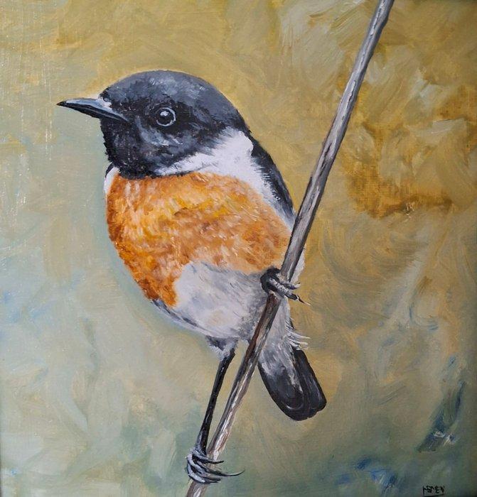 Hennie Oomen (1955) - Roodborsttapuit, Antiek en Kunst, Kunst | Schilderijen | Klassiek
