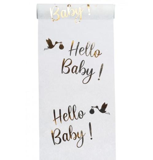 Elegante Tafelloper Hello Baby Metallic Goud (5m), Hobby en Vrije tijd, Feestartikelen, Nieuw, Ophalen of Verzenden