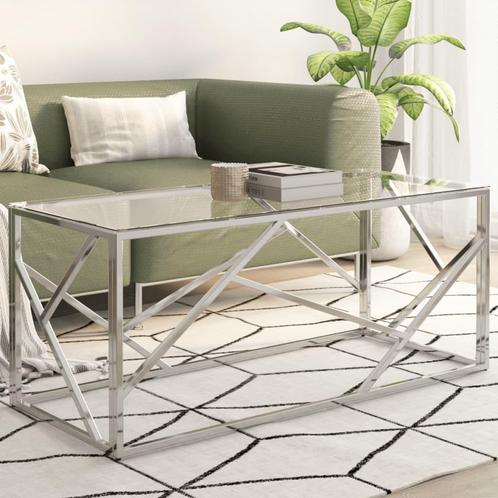 vidaXL Salontafel roestvrijstaal en gehard glas, Huis en Inrichting, Tafels | Salontafels, Nieuw, Minder dan 50 cm, Metaal, Minder dan 50 cm