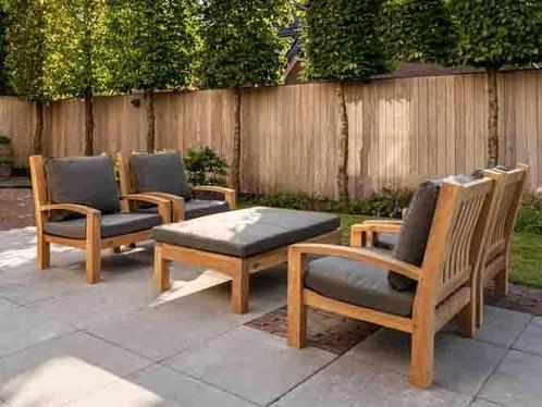 4 persoons teak loungeset met kussens, Tuin en Terras, Tuinsets en Loungesets, Bijzettafel, Hocker, Stoel, 4 zitplaatsen, Nieuw