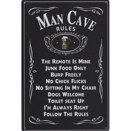 Wandbord - Man Cave Rules, Huis en Inrichting, Woonaccessoires | Wanddecoraties, Nieuw, Ophalen of Verzenden