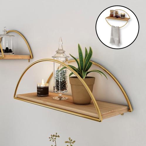 [en.casa] Wandplank Mynämäki 39x16x17 cm goudkleurig en natu, Huis en Inrichting, Badkamer | Badkamermeubels, Nieuw, Verzenden