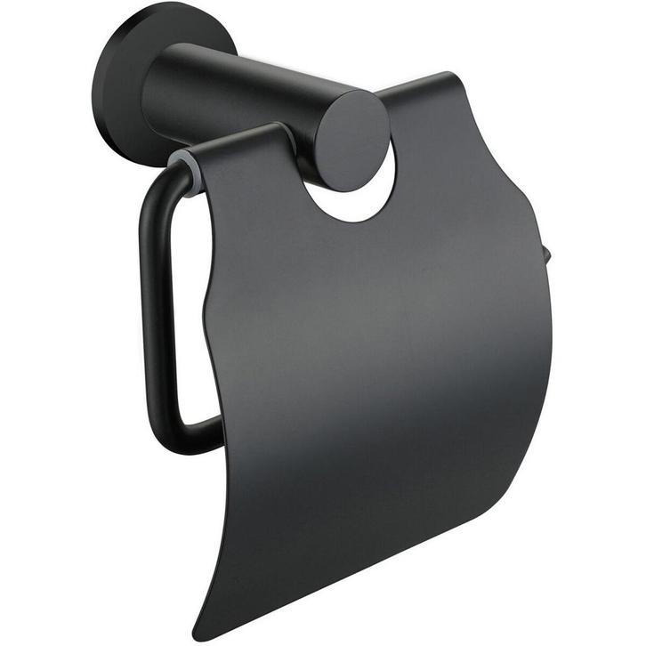 Toiletrolhouder met Klep - Leoni Rimbo - Rond - Mat Zwart, Huis en Inrichting, Badkamer | Badtextiel en Accessoires, Nieuw, Ophalen of Verzenden