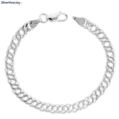 Zilveren dubbele gourmet rombo schakelarmband  5.6 mm breed, Sieraden, Tassen en Uiterlijk, Armbanden, Nieuw, Verzenden