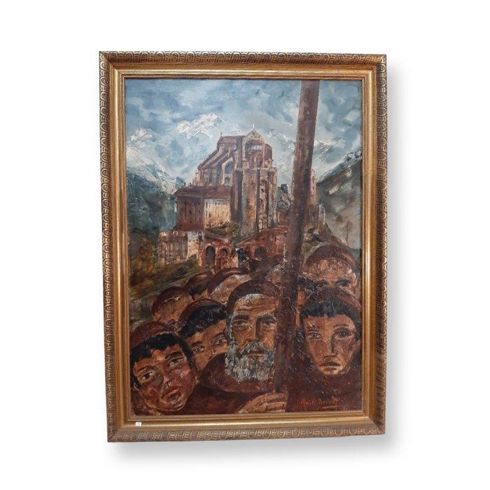 Mario Bertelli (XX) - La Processione alla Sacra di San, Antiek en Kunst, Kunst | Schilderijen | Klassiek