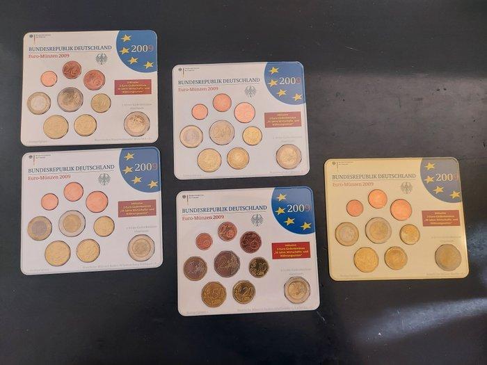 Duitsland. Year Set (BU) 2009 A,D,F,G,J (5 sets) (Zonder, Postzegels en Munten, Munten | Europa | Euromunten