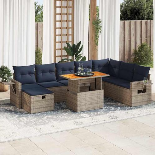 vidaXL 9-delige Loungeset met kussens poly rattan acacia, Tuin en Terras, Tuinsets en Loungesets, Loungeset, Nieuw, Rotan, Verzenden