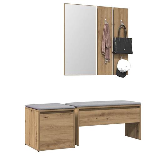 vidaXL Halmeubelset bewerkt hout artisanaal eikenkleur, Huis en Inrichting, Banken | Voetenbanken en Poefen, Nieuw, Verzenden