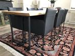 Set van 6 leren kuip eetkamerstoelen - met wieltjes - zwart, Overige kleuren, Nieuw, Leer, Ophalen of Verzenden