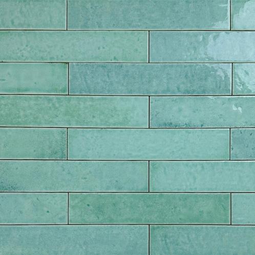 Wandtegel menorca turquoise glans vintage craquele 6.5x32.8, Doe-het-zelf en Verbouw, Tegels, Wandtegels, Nieuw, 10 m² of meer