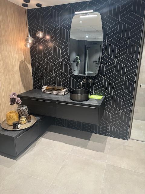 Design badmeubel 160cm eiken zwart - 0022, Huis en Inrichting, Badkamer | Badkamermeubels, Wastafelkast, Nieuw, 150 tot 200 cm