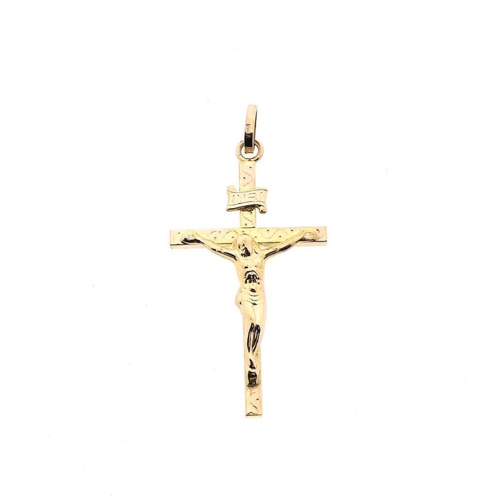 Roségouden hanger van een kruis met corpus (kruis hanger), Sieraden, Tassen en Uiterlijk, Bedels, Gebruikt, Overige merken, Goud