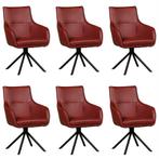 Set van 6 Rode leren industriële draaibare eetkamerstoelen -, Huis en Inrichting, Stoelen, Overige kleuren, Nieuw, Leer, Ophalen of Verzenden