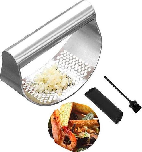 RVS Knoflookpers Set –  Met Borstel en Peller –, Huis en Inrichting, Keuken | Keukenbenodigdheden, Nieuw, Verzenden