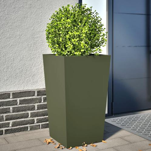 vidaXL Plantenbakken 2 st 45x45x75 cm staal olijfgroen, Tuin en Terras, Bloembakken en Plantenbakken, Nieuw, Metaal, Verzenden