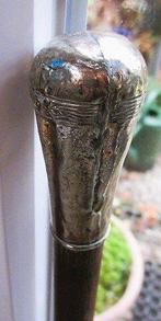 Wandelstok - mahonie ,nikkelzilver,, Antiek en Kunst