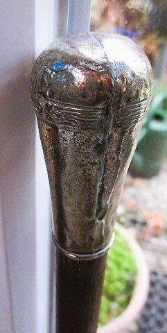 Wandelstok - mahonie ,nikkelzilver,, Antiek en Kunst, Antiek | Overige Antiek