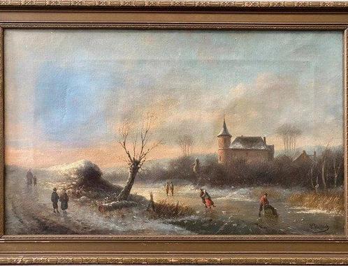 P. Williot/Hillios (XIX) - Dutch Old Master Winter view, Antiek en Kunst, Kunst | Schilderijen | Klassiek